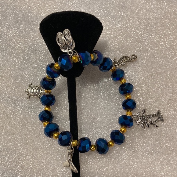 NWOT - Tropical Stretchy Mexican Silver & Gold Balls Dangle Charm Bracelet - Picture 3 of 14